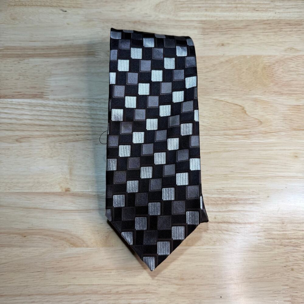 Hugo Boss 100% Silk Mens Tie Necktie Black & Gray Geometric Italy